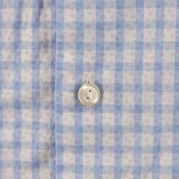 Eton 17.5 Poplin Contemporary Check Geometric Cotton Blue Convertible Cuff Men - Picture 8 of 16